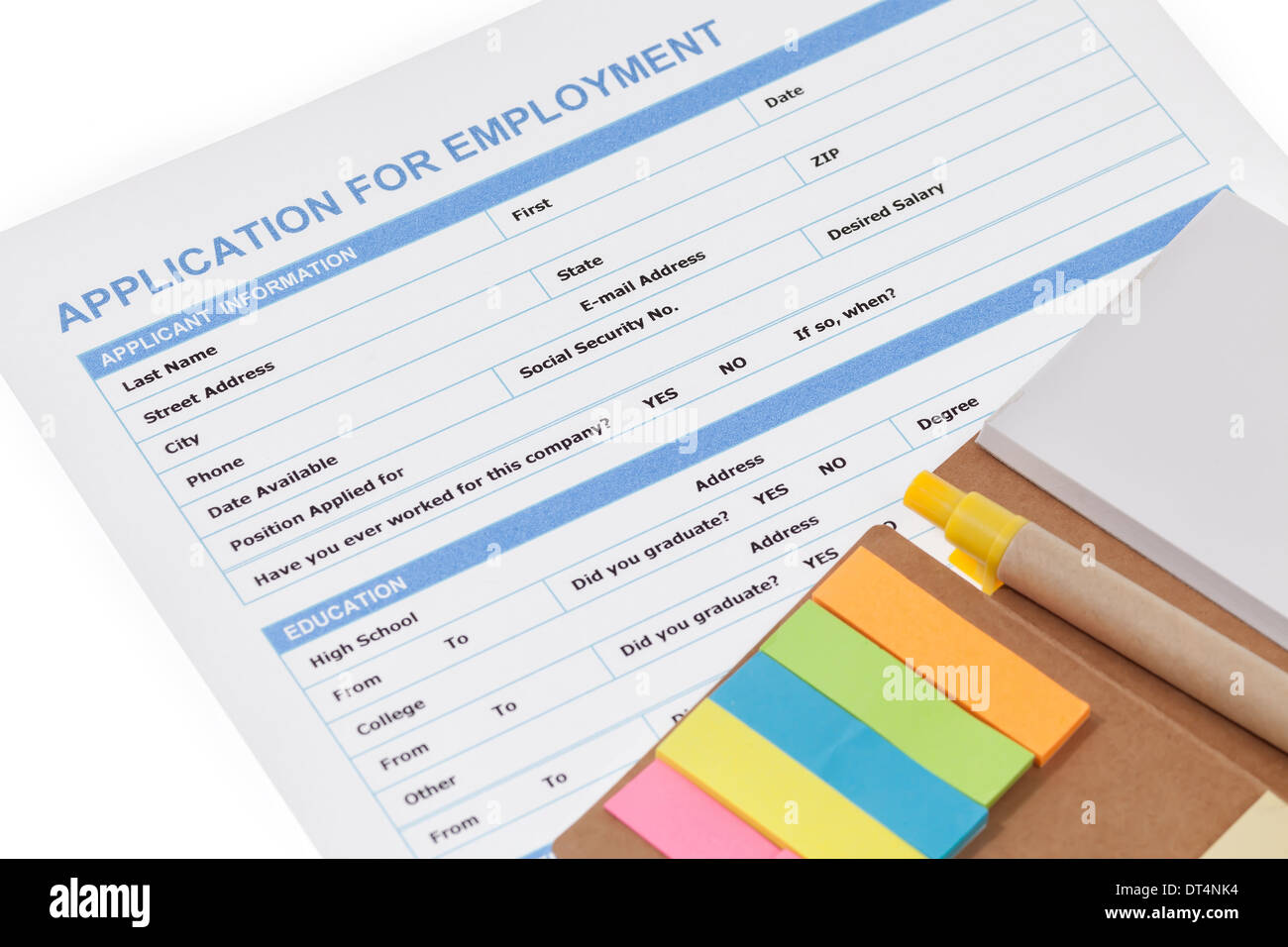 Application for employment isolated on white background Stock Photo - Alamy