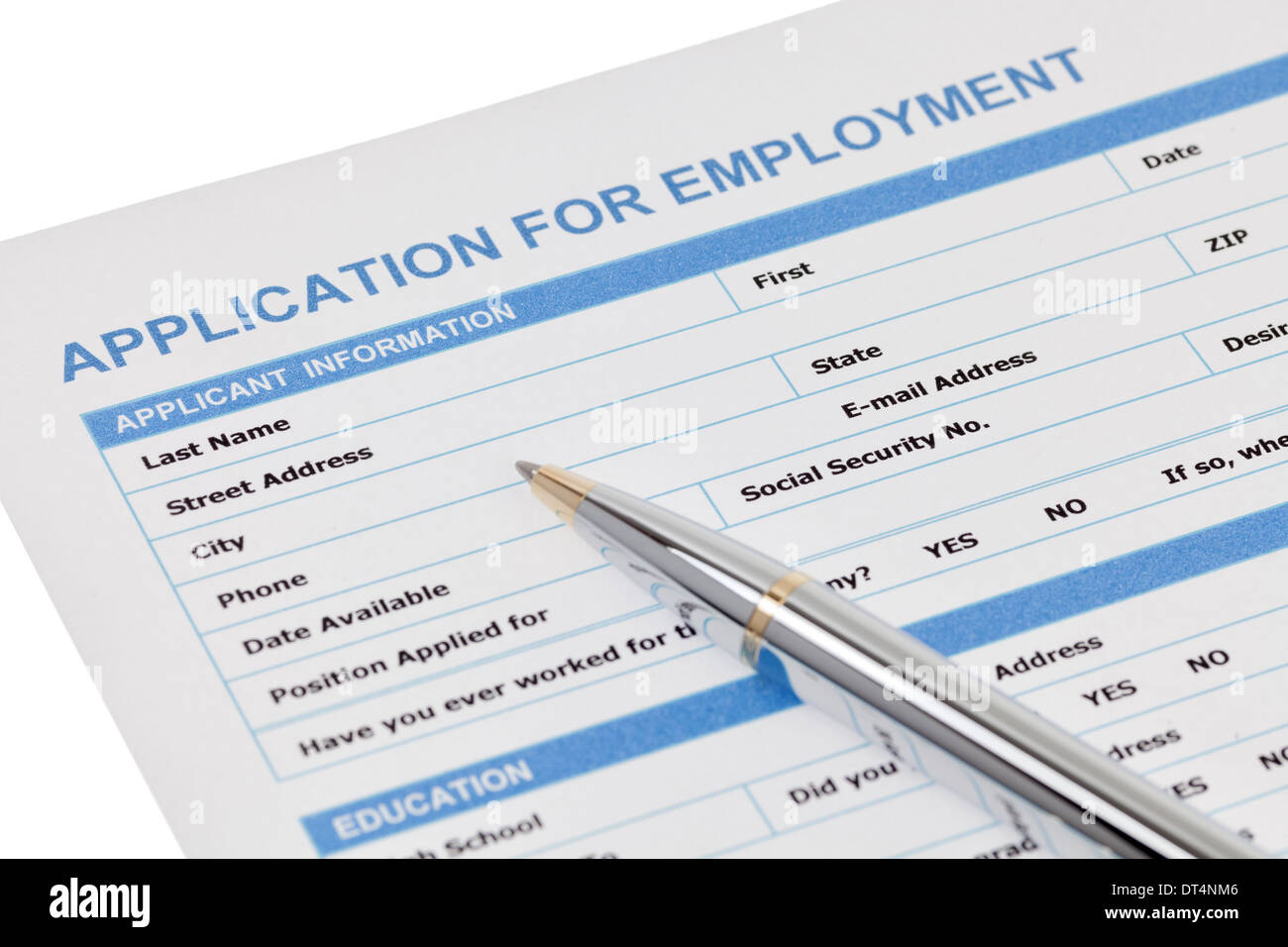 Application for employment form Stock Photo - Alamy