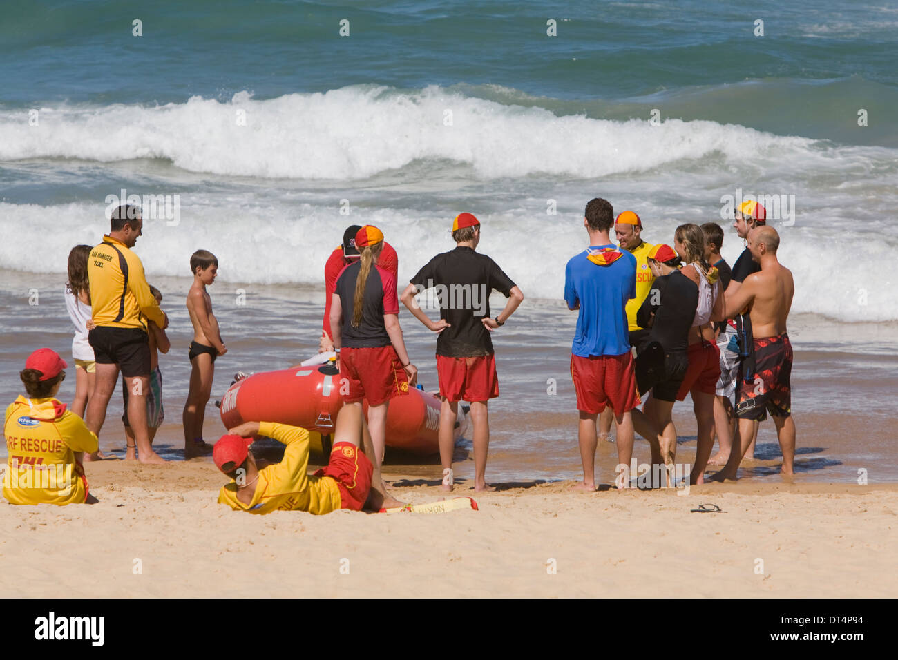 lessons for trainee surf life saving guards on manly beach,Sydney Stock Photo