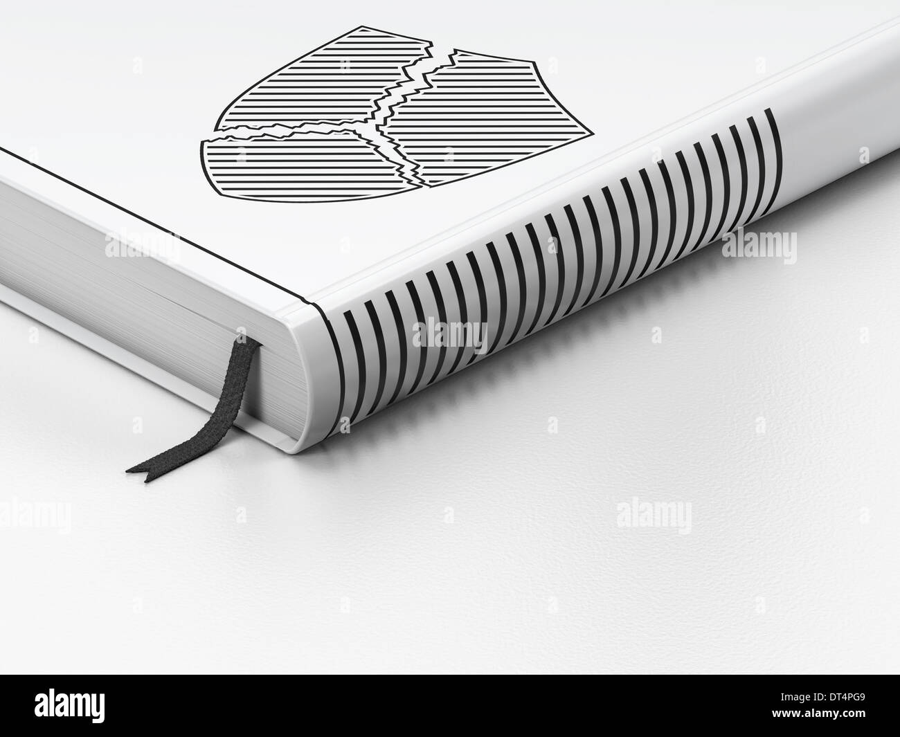 Security concept closed book, Broken Shield on white background Stock Photo Alamy