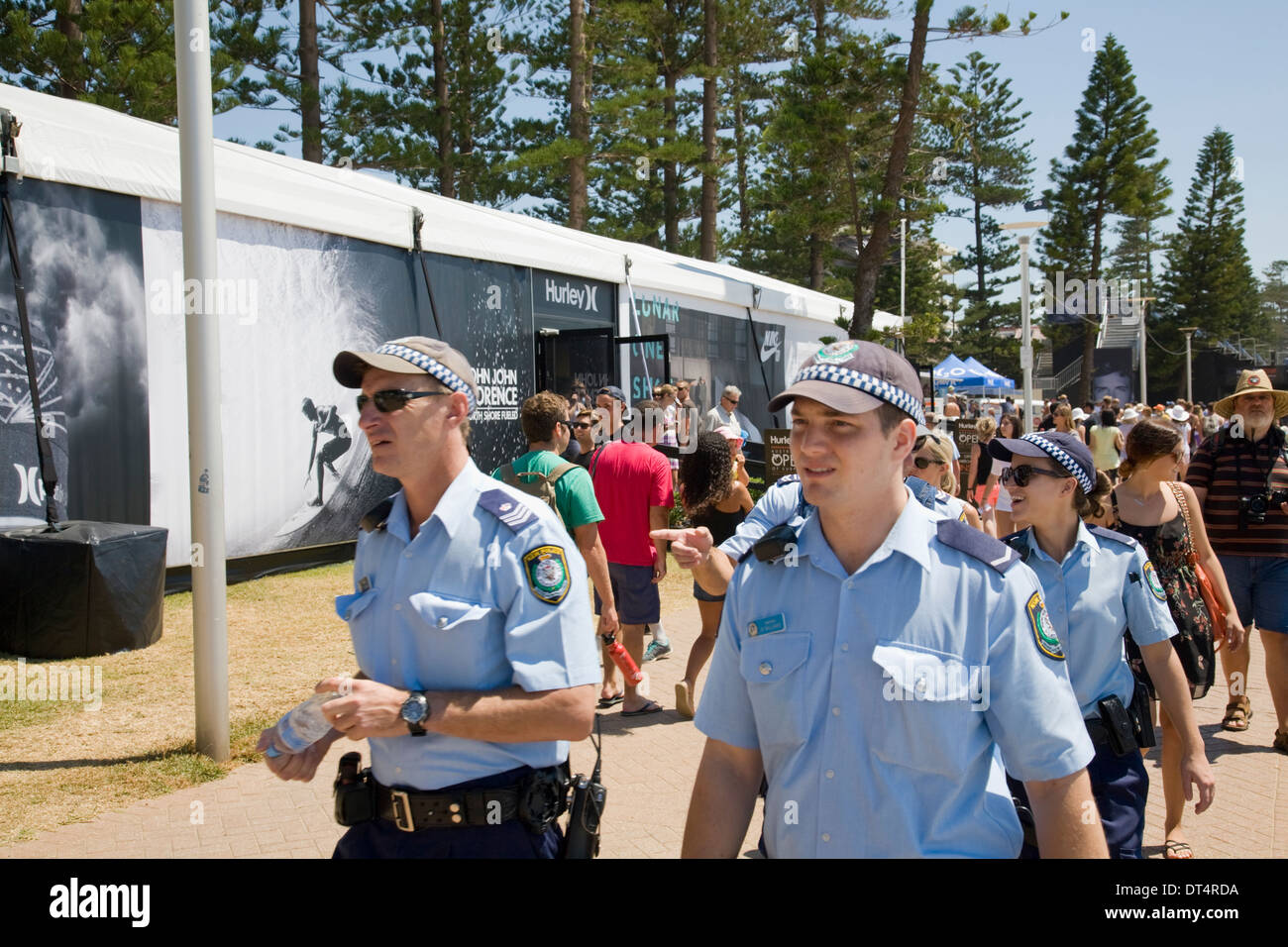 Day One of the Hurley Australian Open of Surfing at Sydney's Iconic Manly Beach and new south wales police are on patrol Stock Photo