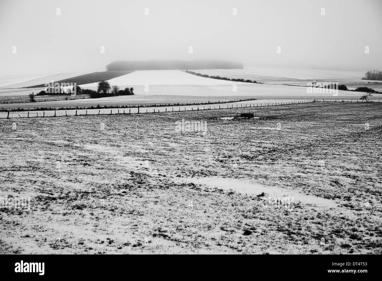 Snow-covered hill in Dombasle (France), scene of battles during First World War Stock Photo