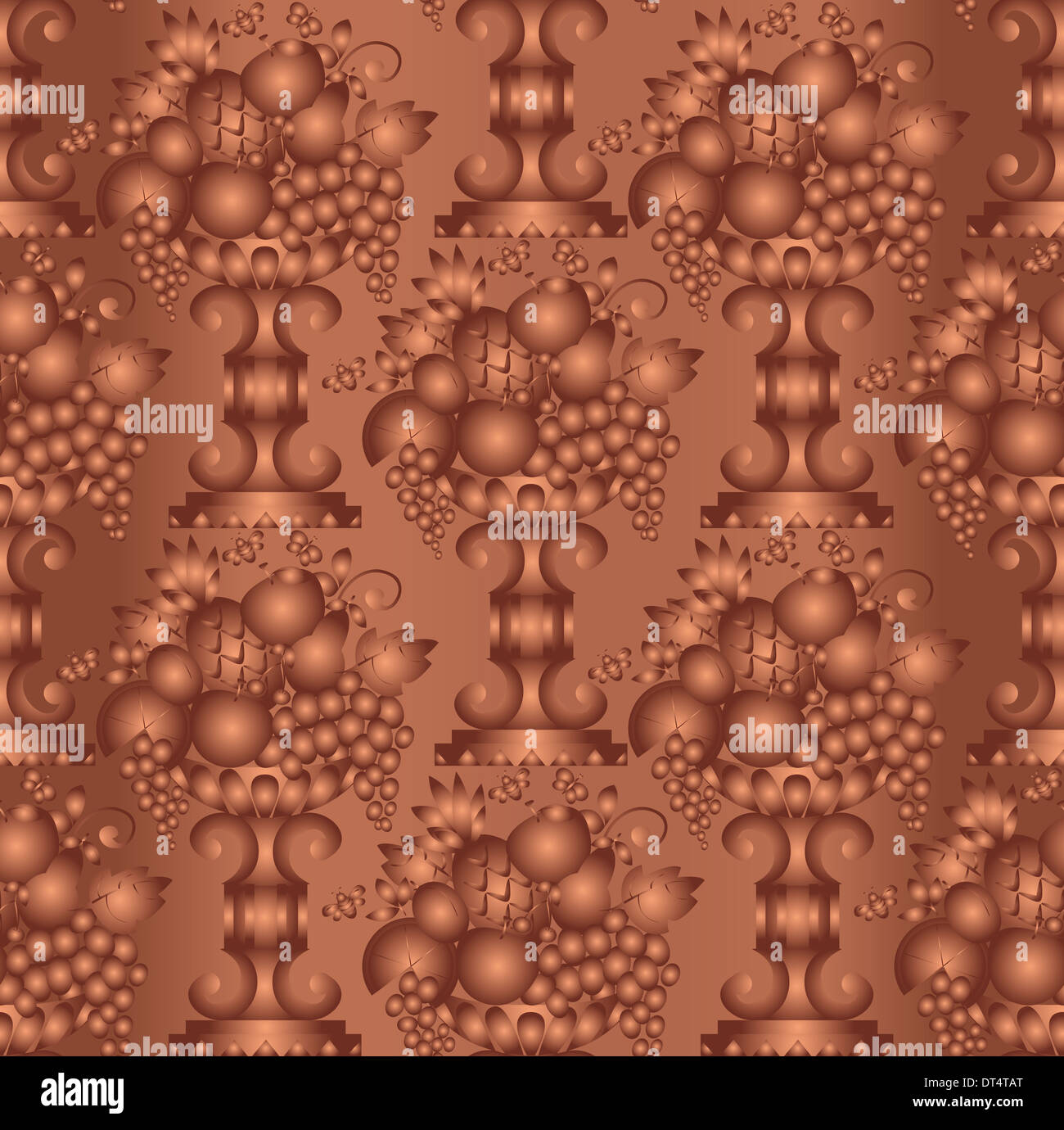 Vase gold fruits seamless (wallpaper), linear..Vector illustration