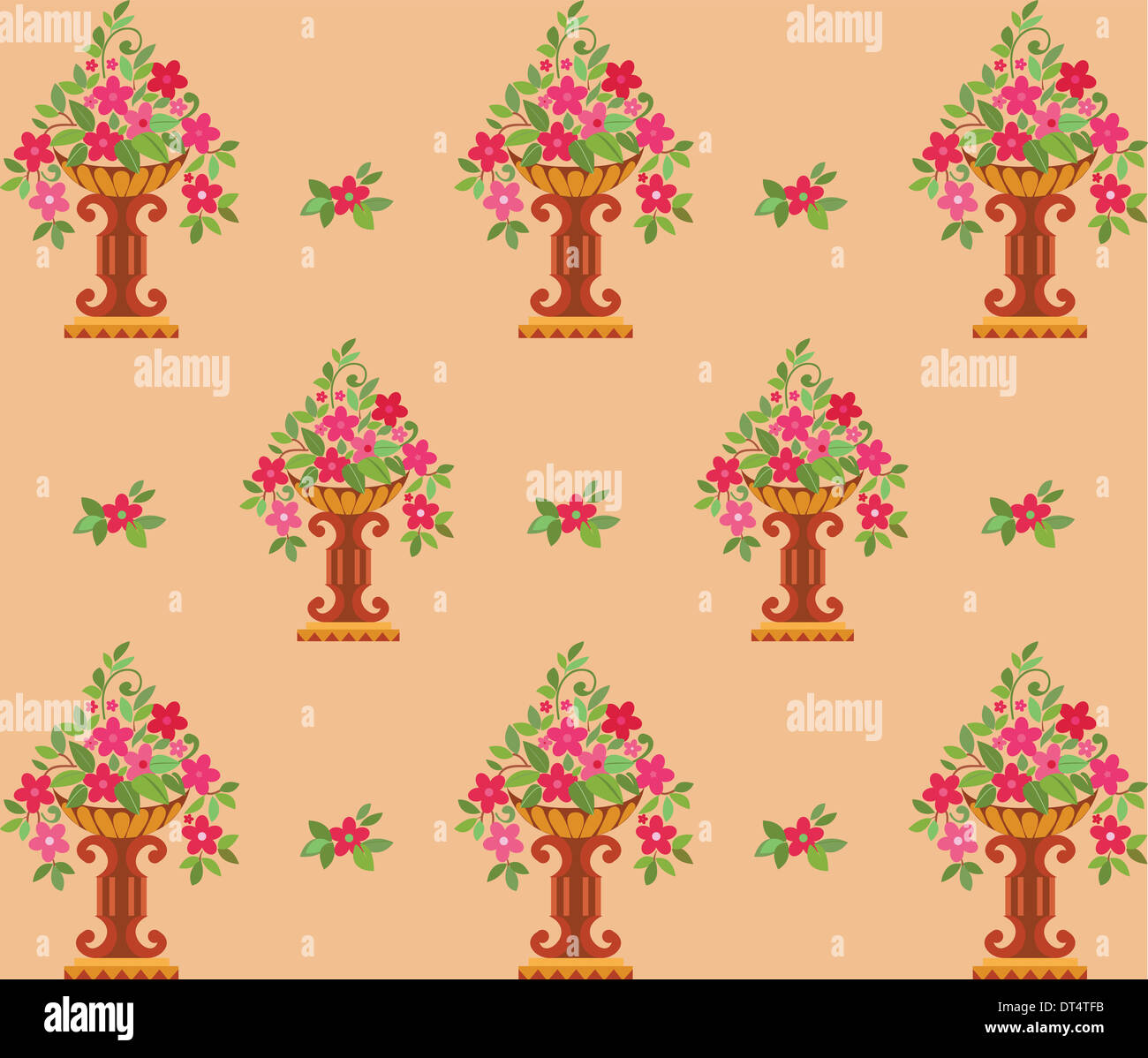 Vase pink flowers seamless (wallpaper). Vector illustration Stock Photo