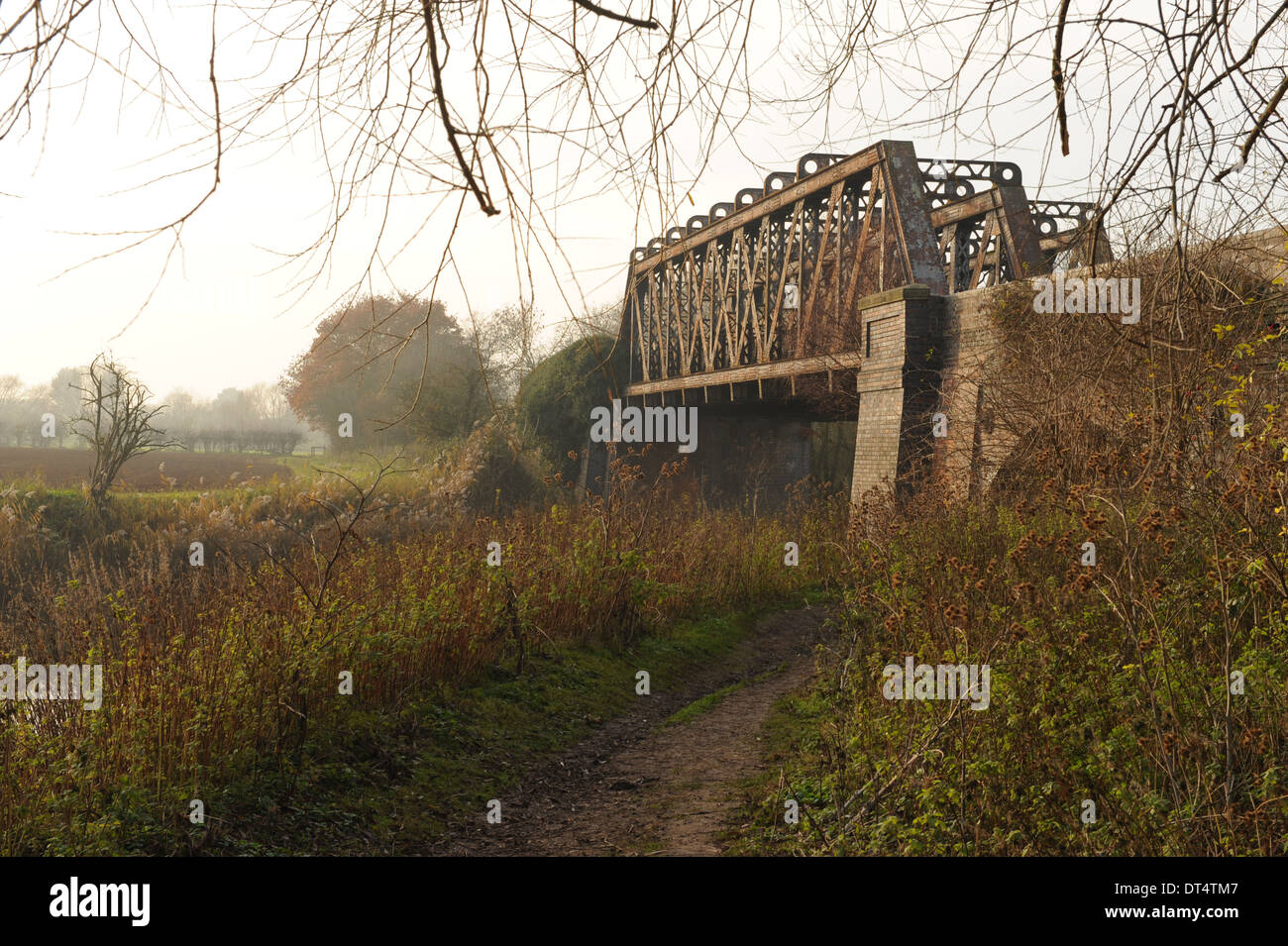 Stannals Bridge, a disused railway track, over the River Avon on the Greenway near Stratford-upon-Avon, Warwickshire, England, UK Stock Photo