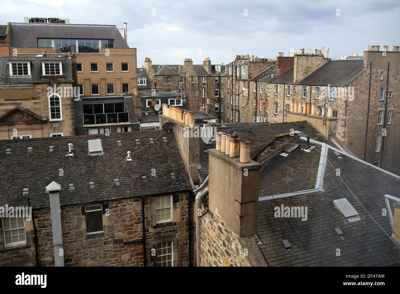 A view across roofs and chimneys in Edinburgh, Scotland, UK Stock Photo