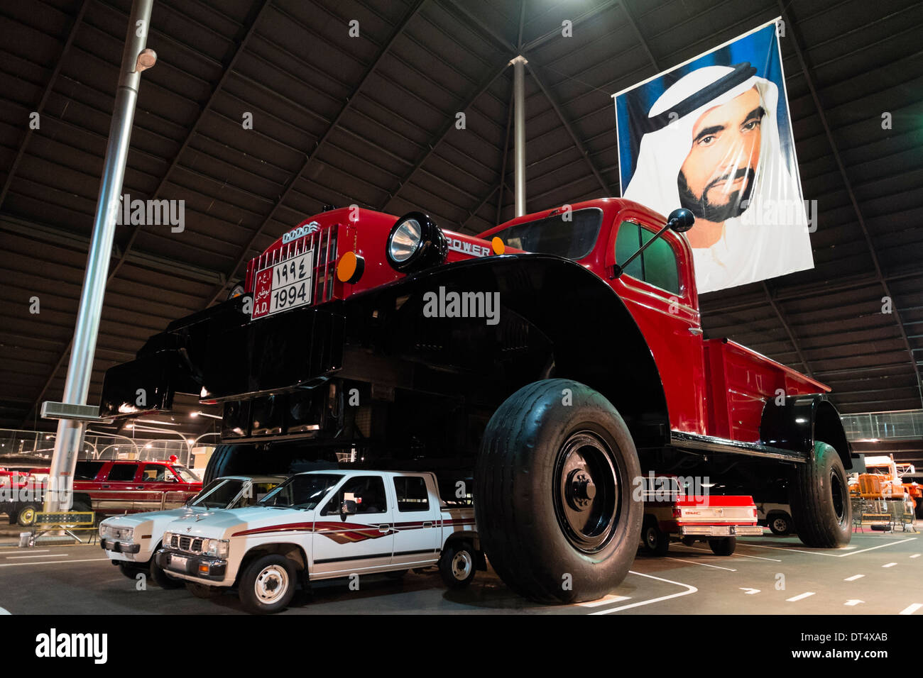 Very large Dodge truck on display at Emirates National Auto Museum ouside Abu Dhabi in United Arab Emirates Stock Photo