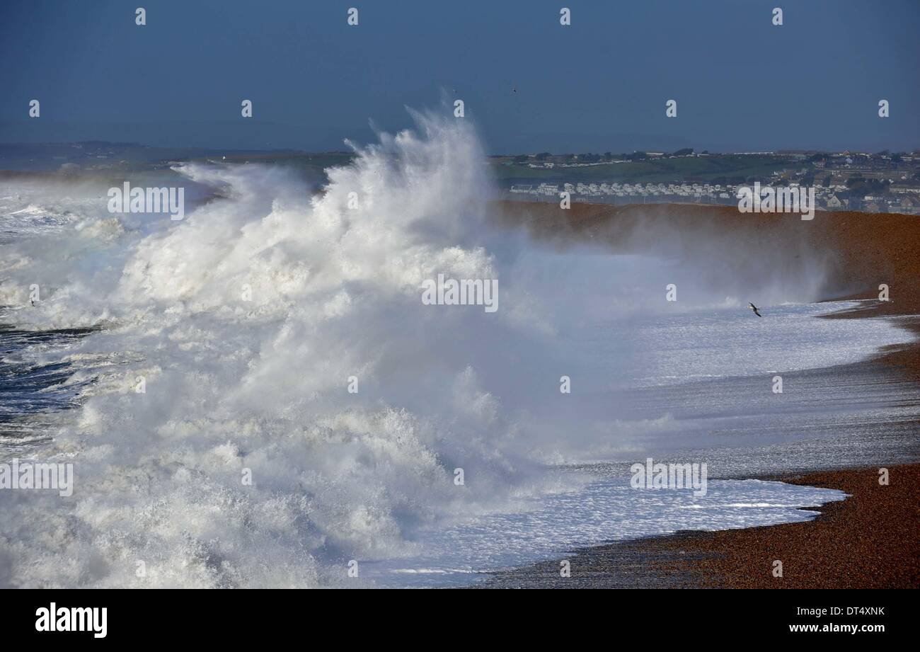 Storm, stormy weather, Chesil Beach, Portland, Dorset, Britain, UK