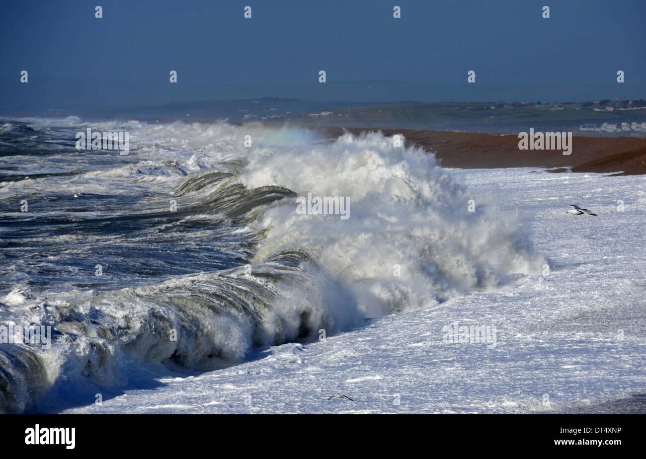 Storm, stormy weather, Chesil Beach, Portland, Dorset, Britain, UK