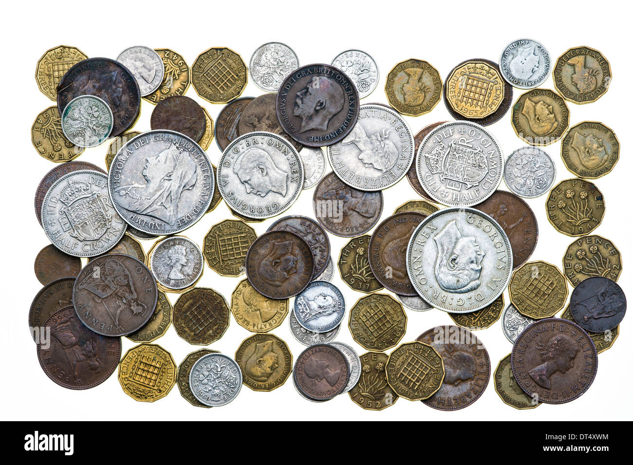 Group of old sterling coins. Stock Photo