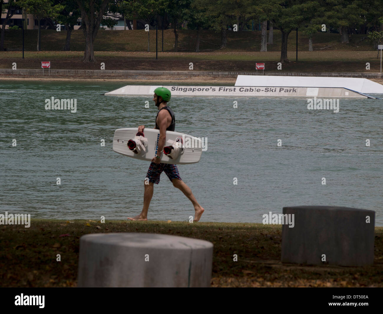Surfer At The Cable Ski Resort In The East Coast Park Singapore Stock Photo Alamy