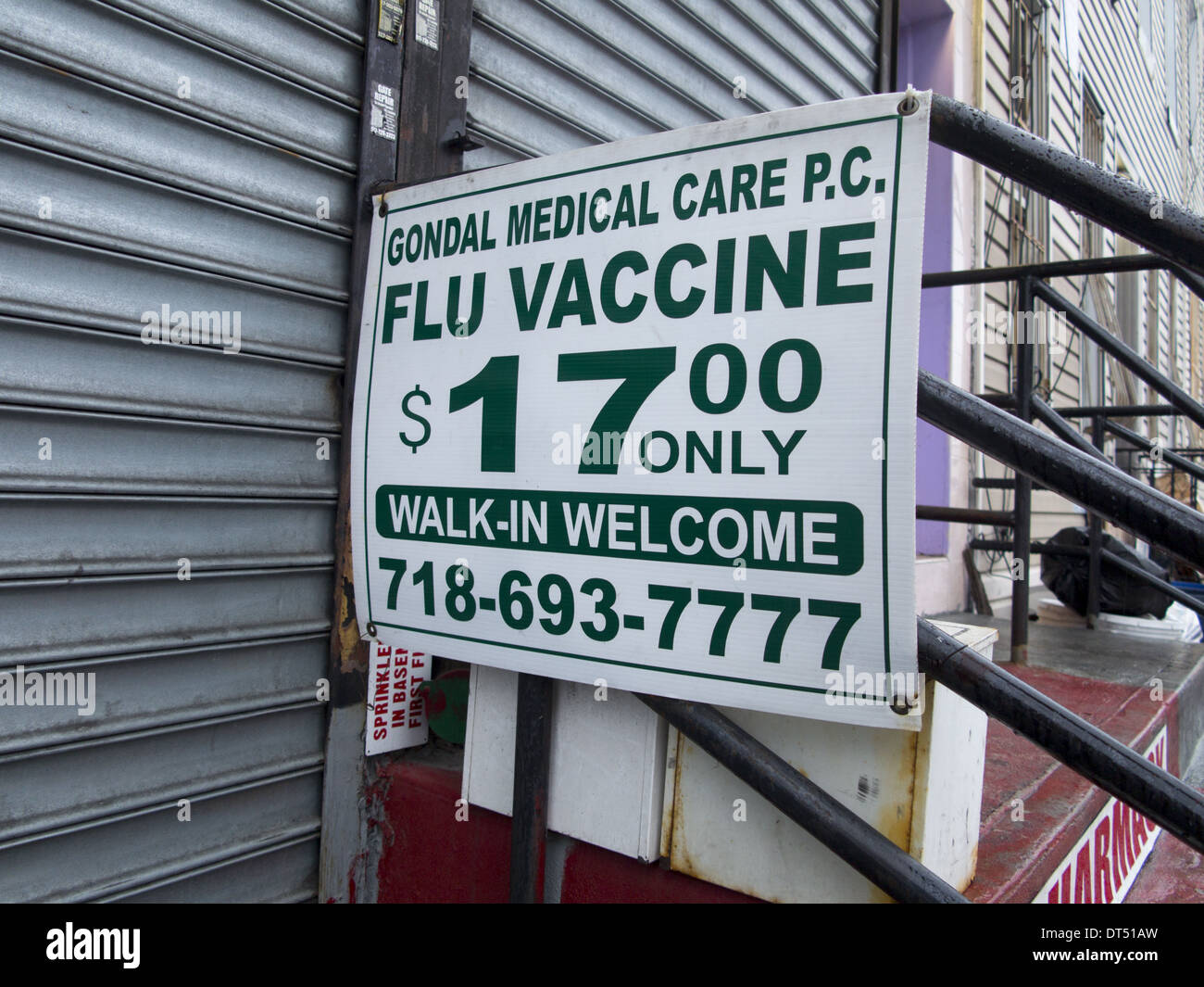 Advertisement for flu vaccine. Street, Brooklyn, NY. Stock Photo