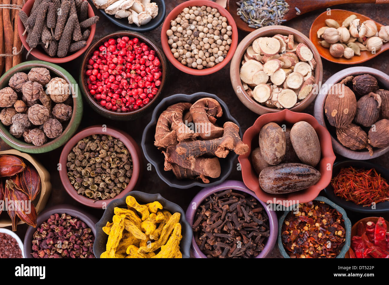 Large set of spices and seasonings, top view Stock Photo
