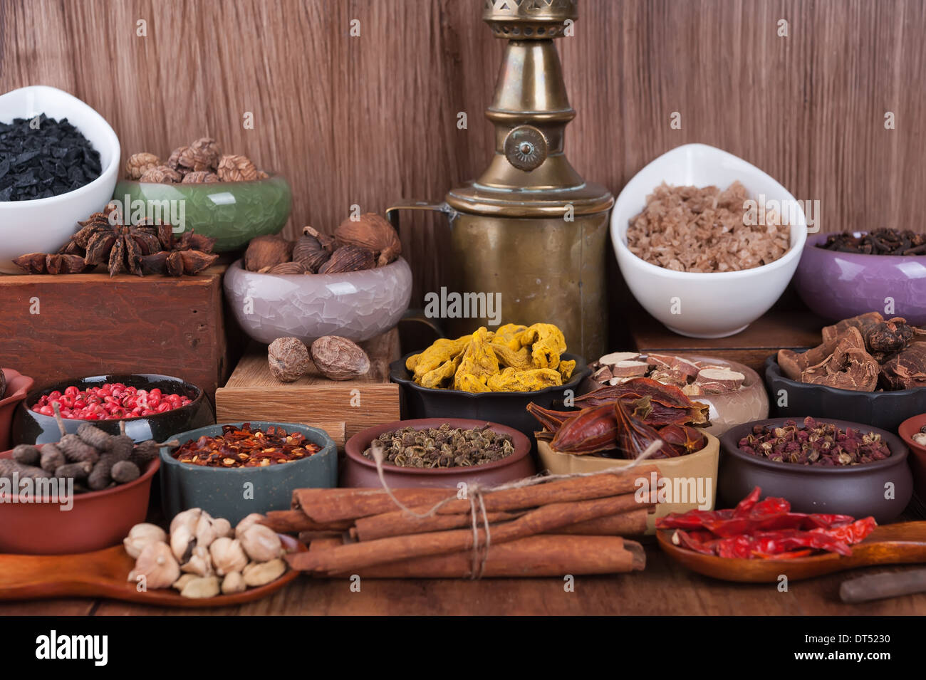 Large set of spices, seasonings and salt Stock Photo