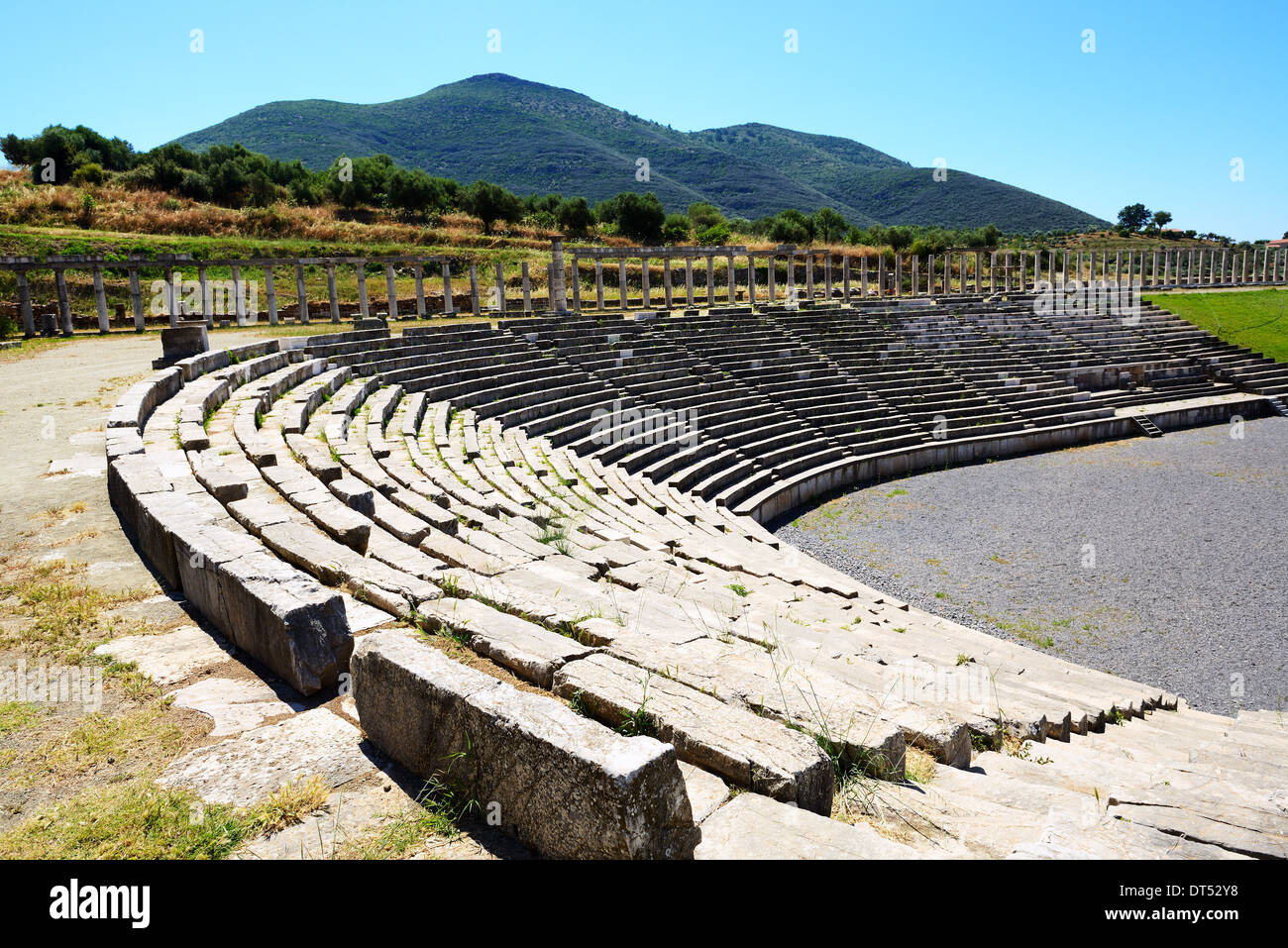 The stadium in ancient Messene (Messinia), Peloponnes, Greece Stock Photo