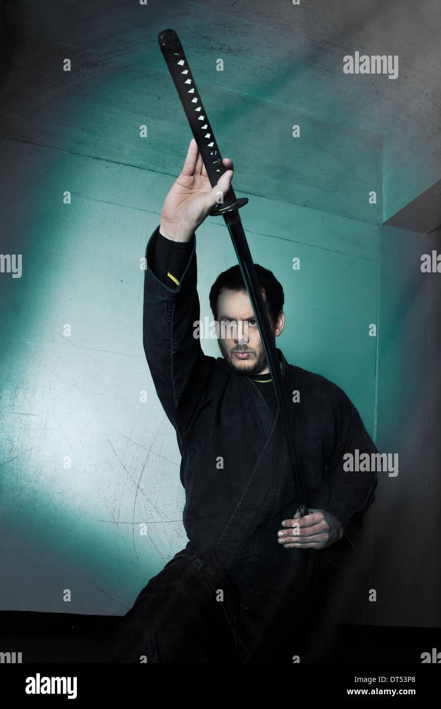 Man practicing martial arts Bujinkan, also known as Ninjitsu, England