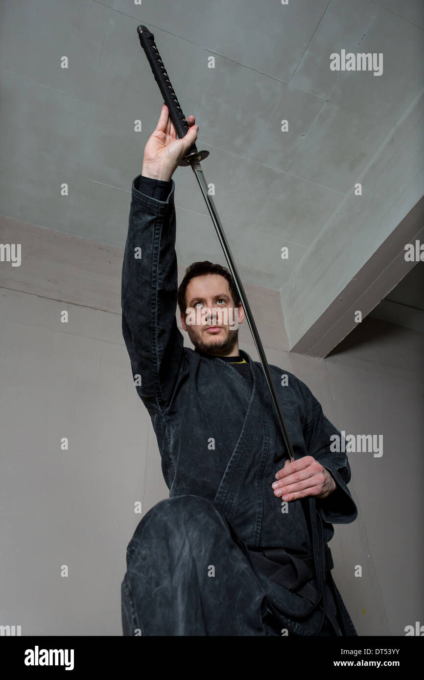 Man practicing martial arts Bujinkan, also known as Ninjitsu, England