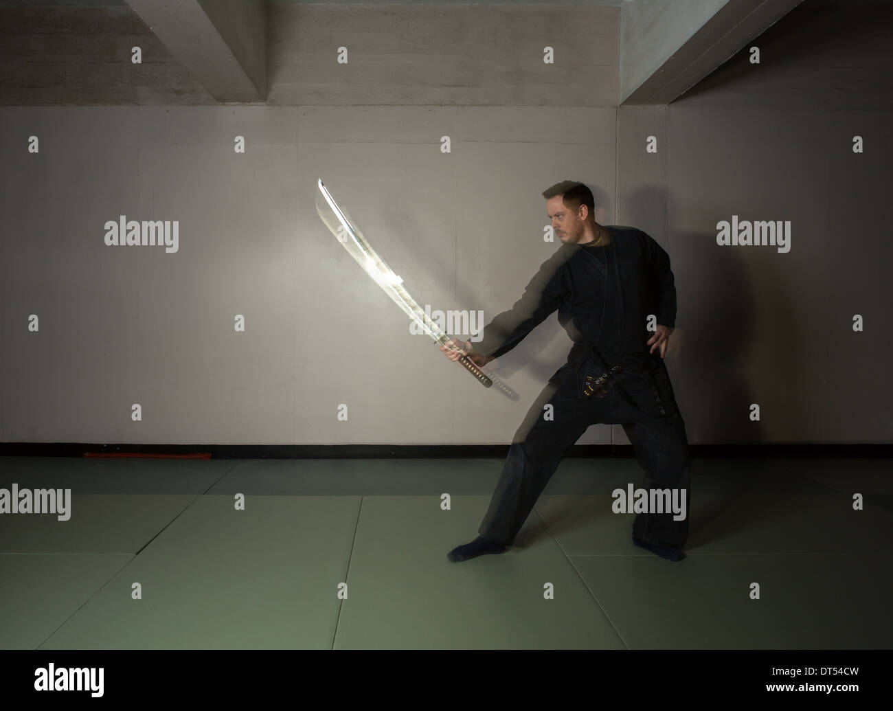 Man practicing martial arts Bujinkan, also known as Ninjitsu, England