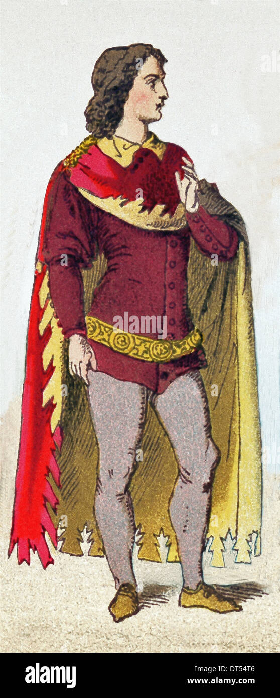 The figure represented is an Englishman between A.D. 1300 and 1400. The illustration dates to 1882. Stock Photo