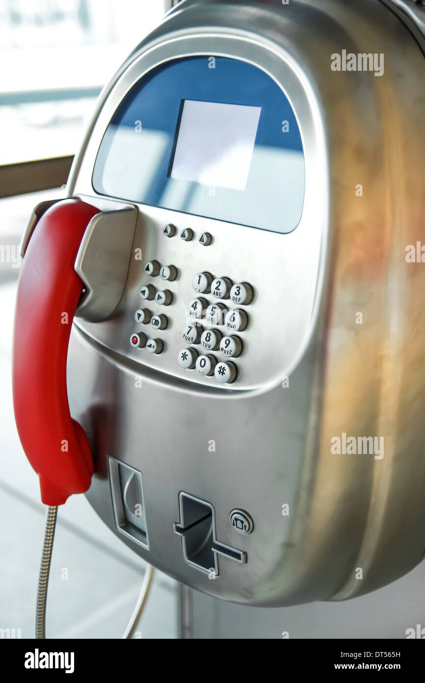 Public telephone, closeup outside Stock Photo