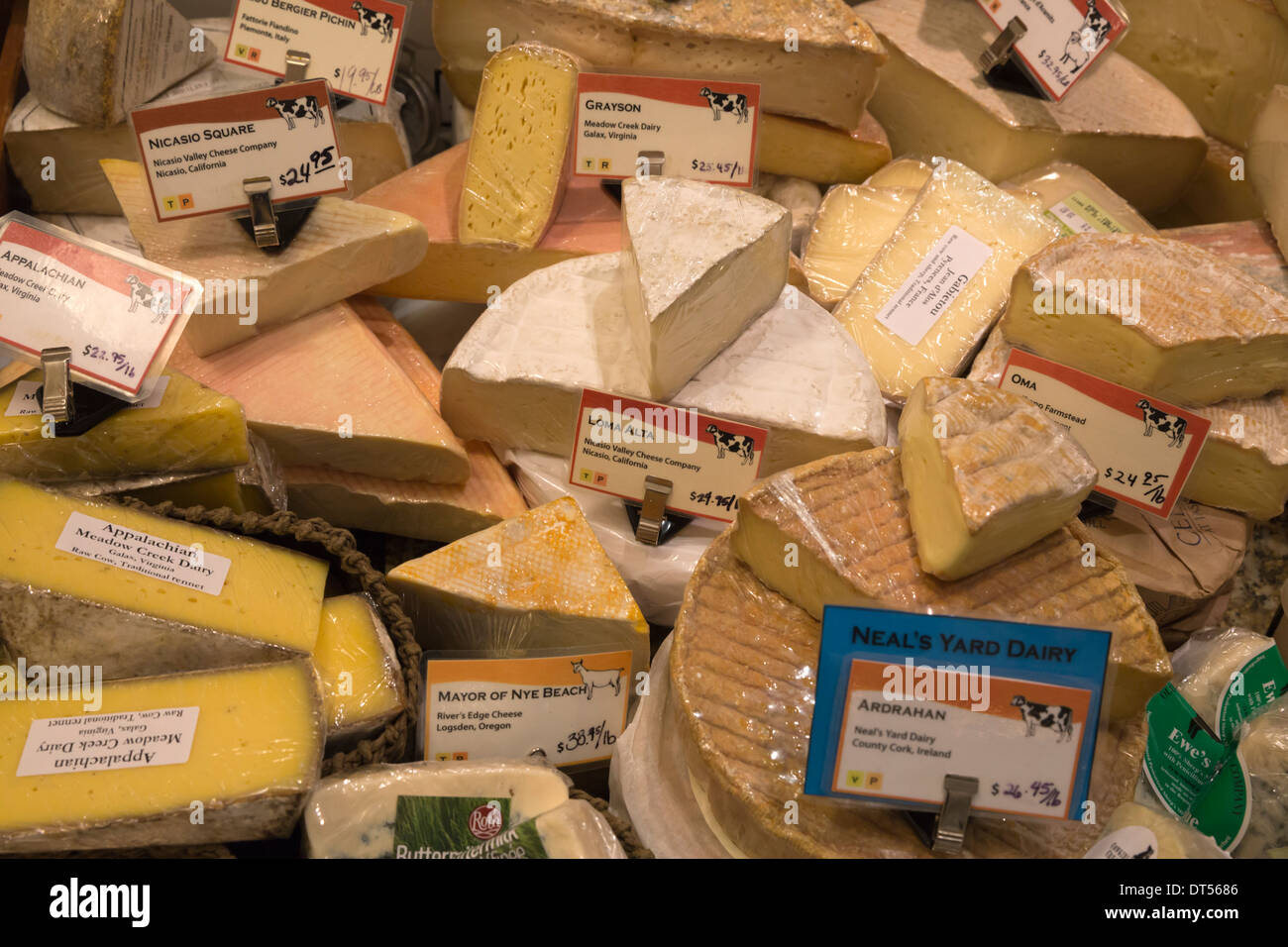 Cheeses at the Ferry Building Marketplace Stock Photo