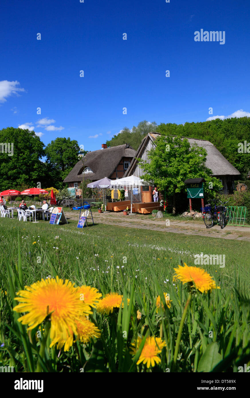 Elbe river cycle route, Cafe at Elbe dike in Kietz near Lenzen, Brandenburg, Germany, Europe Stock Photo