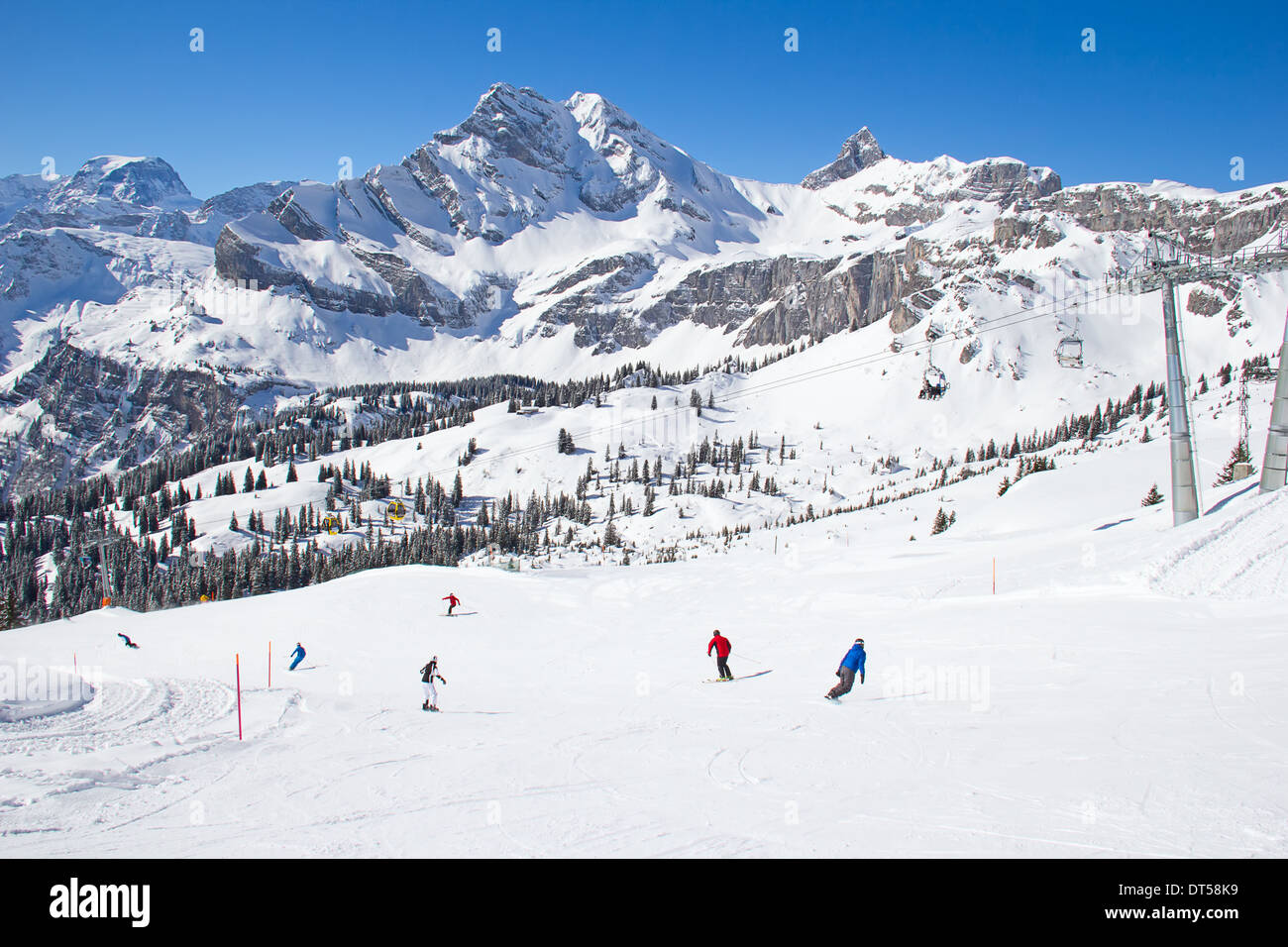 Winter in the swiss alps (Braunwald, Glarus, Switzerland Stock Photo
