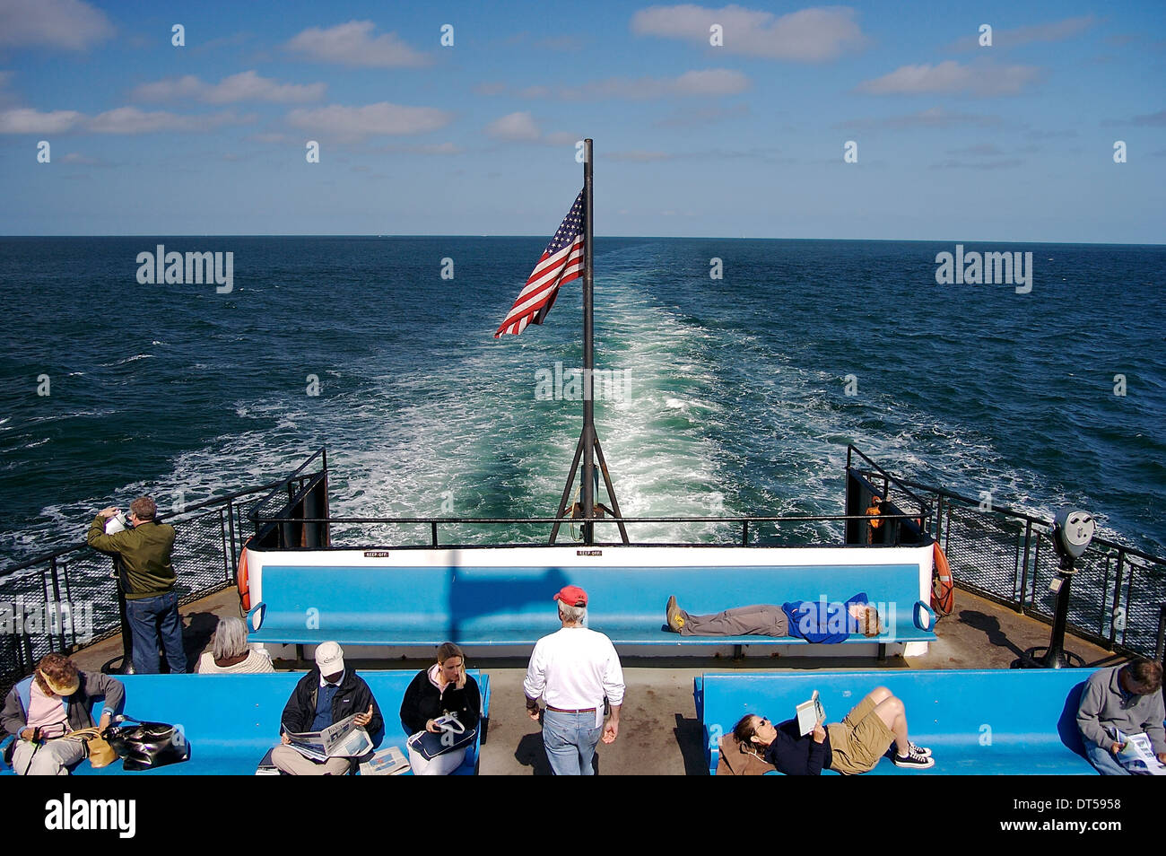 Passengers on a ferry traveling from Hyannis to Nantucket Island, Massachusetts, United States Stock Photo