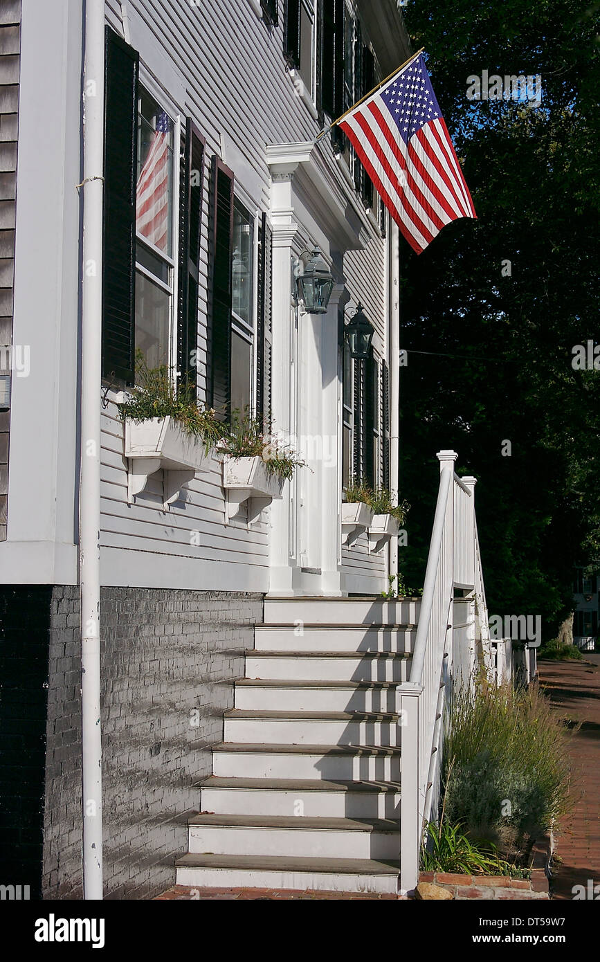 Steps leading to the entrance of an old house in Nantucket Town, Nantucket, Massachusetts Stock Photo