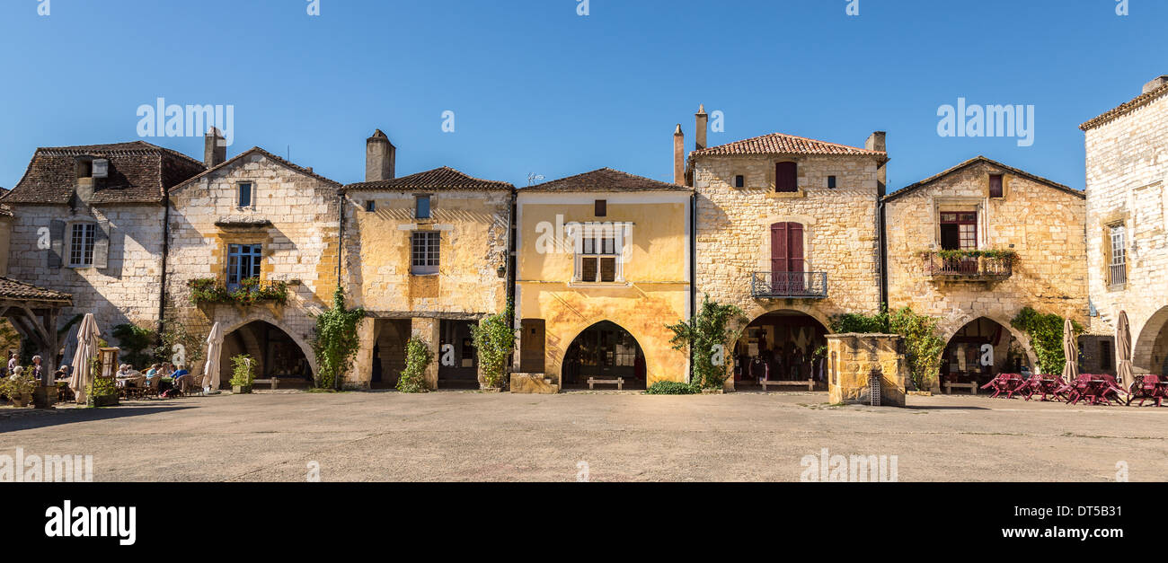 Monpazier, Dordogne, France, Europe. Beautiful medieval town square