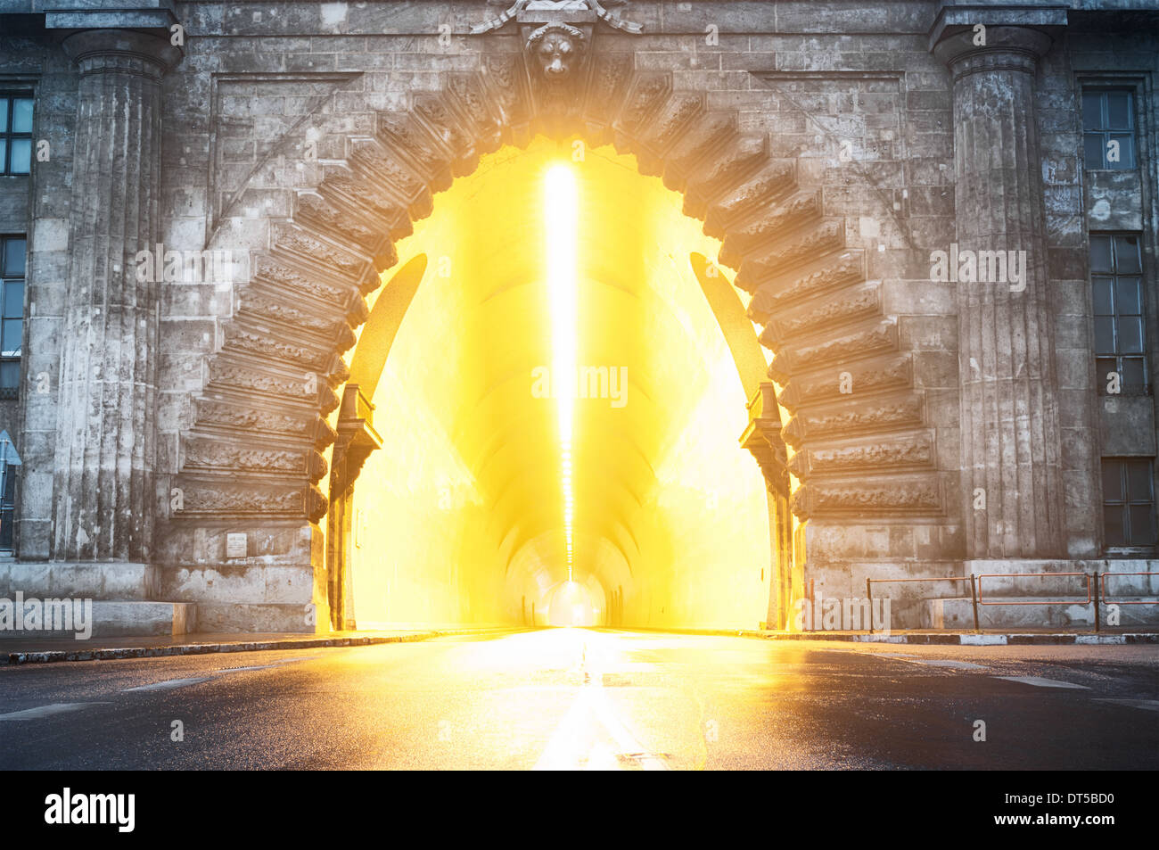 Tunnel under Buda palace in Budapest, Hungary. Stock Photo