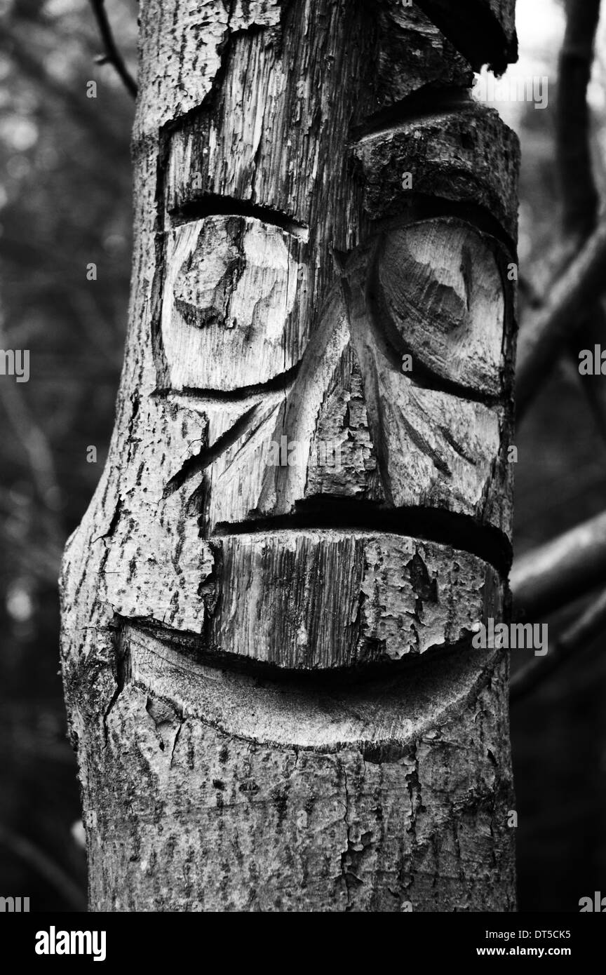 carved wooden face Stock Photo Alamy