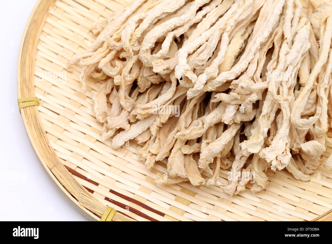 dried radish slice on bamboo basket, japanese food ingredient Stock