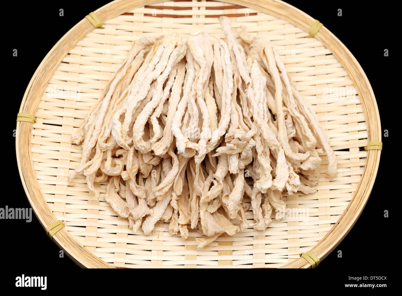 dried radish slice on bamboo basket, japanese food ingredient Stock