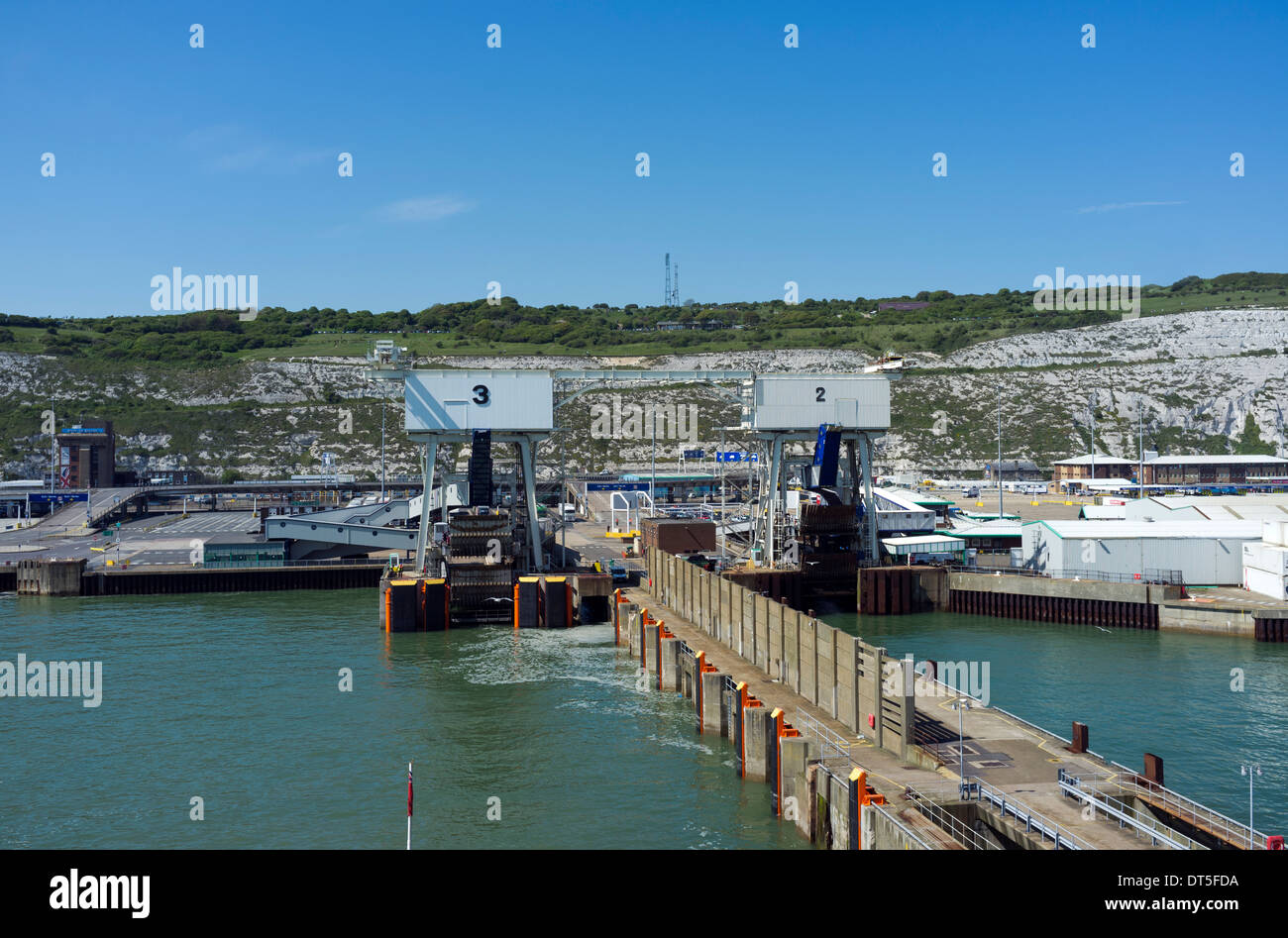 Approaching cross channel ferry port arrival terminal Dover Kent UK Stock Photo