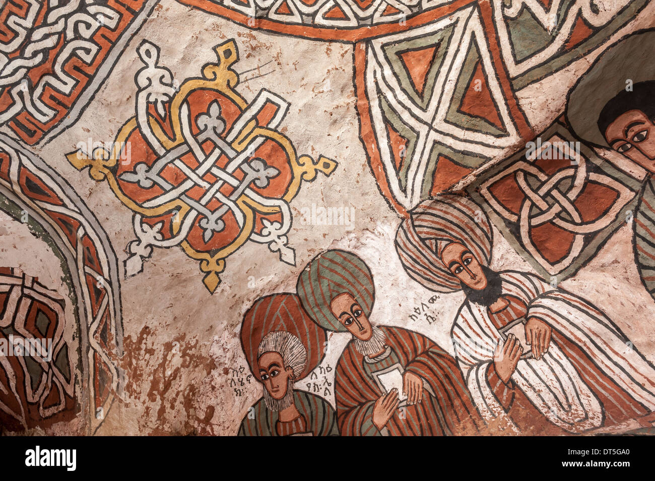 Details of the frescoes on the ceiling of Abuna Yemata Guh church ...