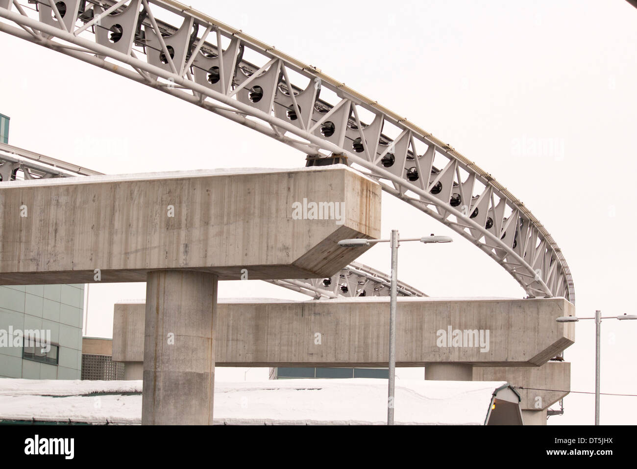Raised track for the Link shuttle train at Pearson International Airport in Toronto Ontario Canada Stock Photo