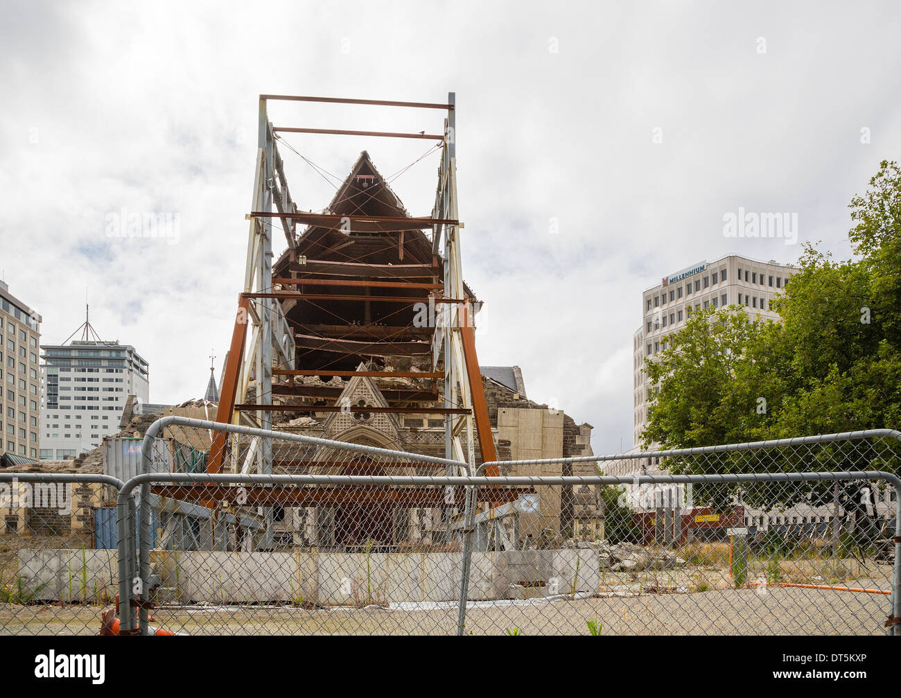 February 2014. The ruins of the Christchurch Cathedral, New Zealand, badly damaged in the February 2011 earthquake. Stock Photo