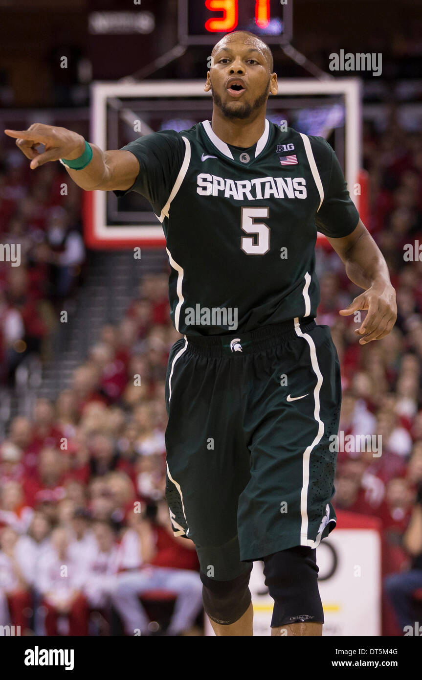 Madison, Wisconsin, USA. 9th Feb, 2014. February 9, 2014: Michigan State Spartans forward Adreian Payne #5 during the NCAA Basketball game between the Michigan State Spartans and the Wisconsin Badgers at the Kohl Center in Madison, WI. Wisconsin defeated Michigan State 60-58. John Fisher/CSM/Alamy Live News Stock Photo