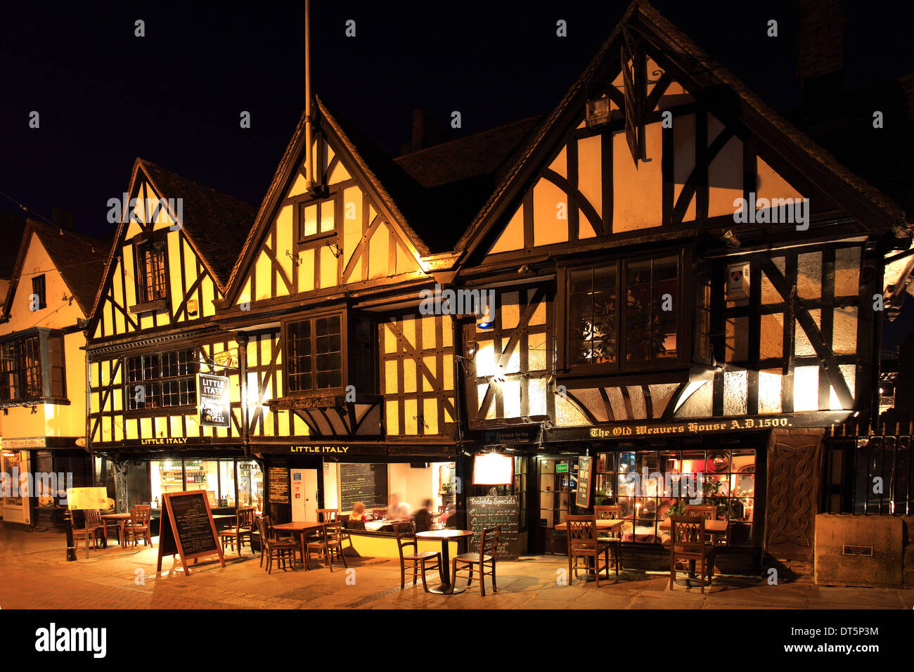 The Old Weavers House at night, Little Italy, Canterbury City, Kent County, England, UK Stock Photo