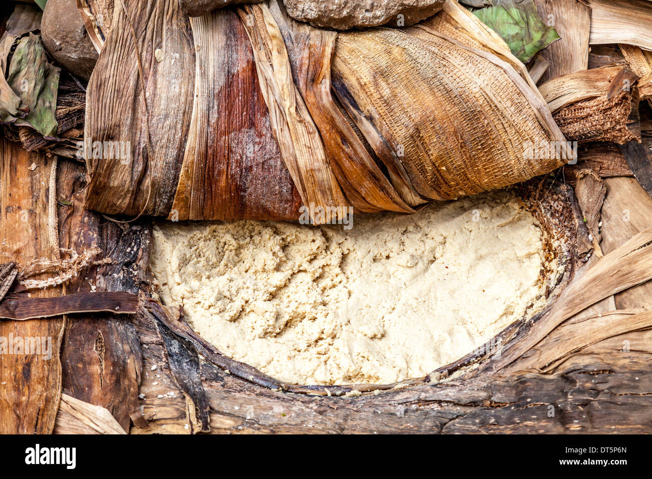 Kocho Dough (Unleavened Bread) Made from The False Banana Tree, Hayzo Village, Arba Minch, Ethiopia Stock Photo