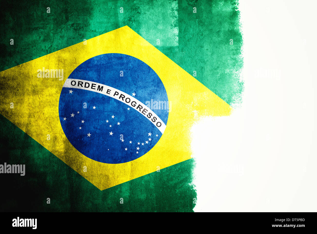 Brazil flag with grunge texture and white copy space Stock Photo