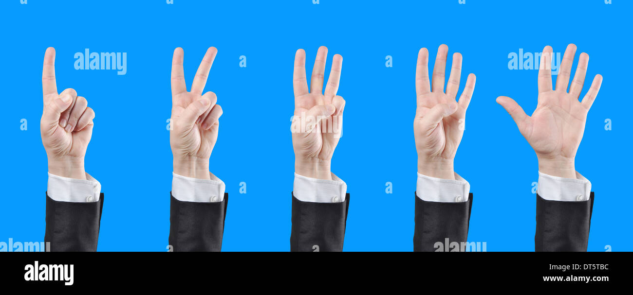 Businessman counting hands. Stock Photo