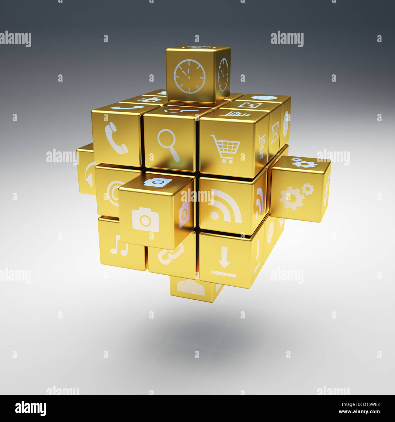 3d image of golden smart icons Stock Photo - Alamy