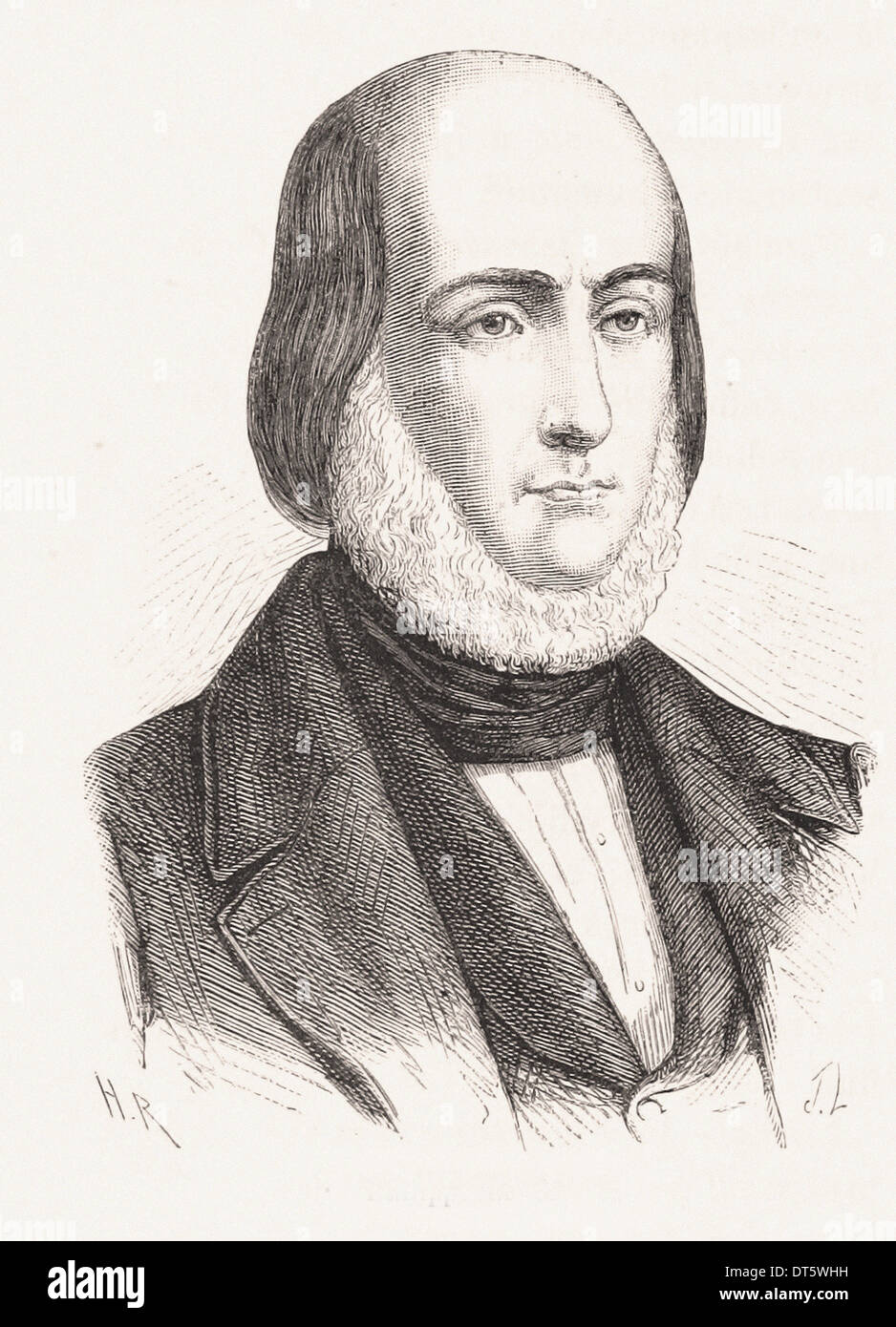 Portrait of Philippe de Girard French engraving XIX th century Stock