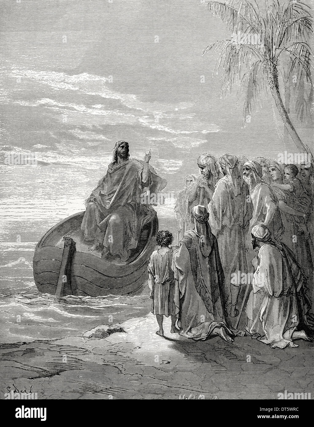 New Testament. Jesus preaching in the Sea of Galilee. Gospel of Luke ...