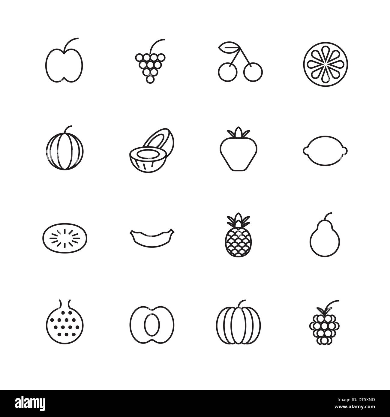 Thin Line Icons For Fruits. Raster version Stock Photo - Alamy