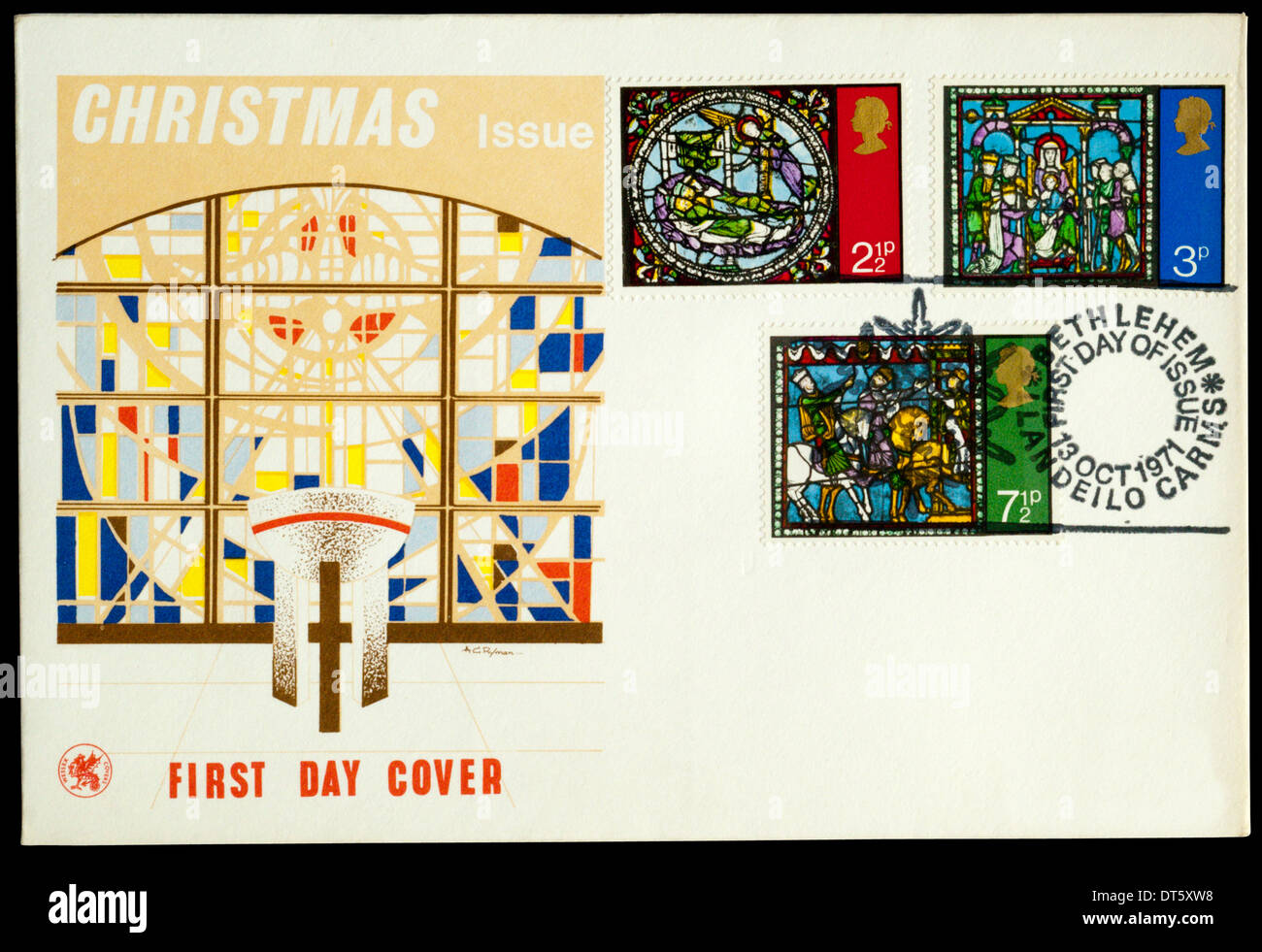 1971 Christmas stamps First Day Cover postmarked at Bethlehem in Wales. Stock Photo