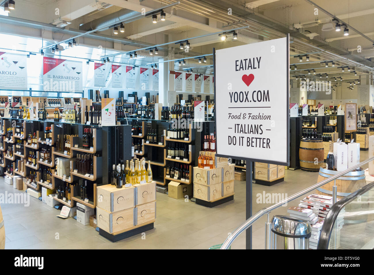 Wine section at Eataly food store in Rome, Italy Stock Photo