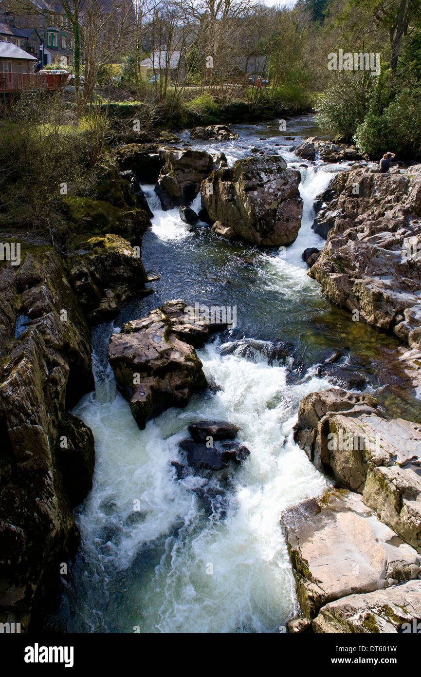 Waterfall at Betwys-y-Coed, Snowdonia, North Wales Stock Photo